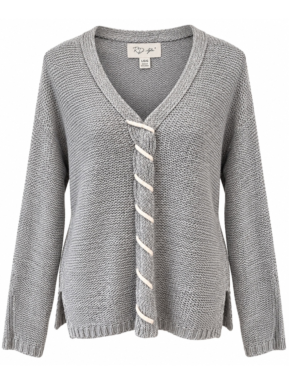 RD Style Stitch Fix Gray Open Back Whipstitch Knit Sweater NWT Size L